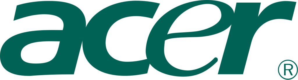 The logo of acer, featuring the company name in lowercase green letters with a stylized, modern font, and a registered trademark symbol on the right.